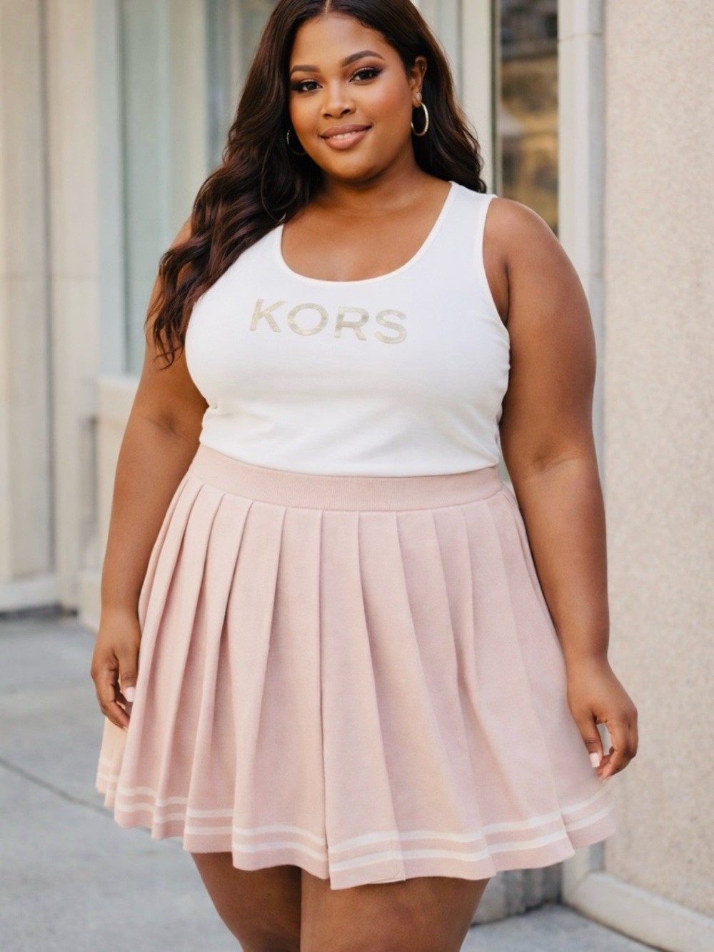 Michael Kors Blush Pleated Skater Skirt - Picture 2 of 7